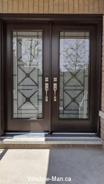 Double Door. Century modern iron glass design. Nutmeg brown